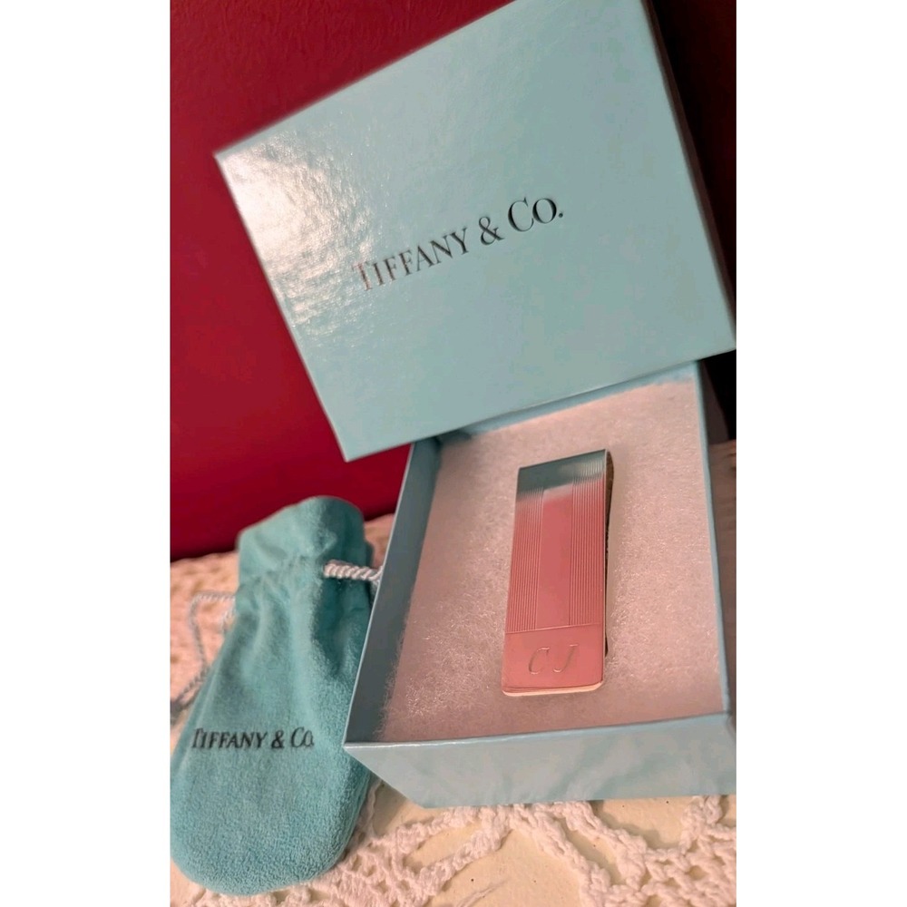 Tiffany & Co. Money Clip Men's 925 Sterling Silver Monogram CJ Vintage 21g w/box